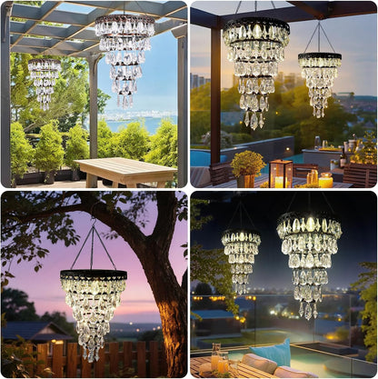 Solar-powered suspended acrylic crystal chandelier