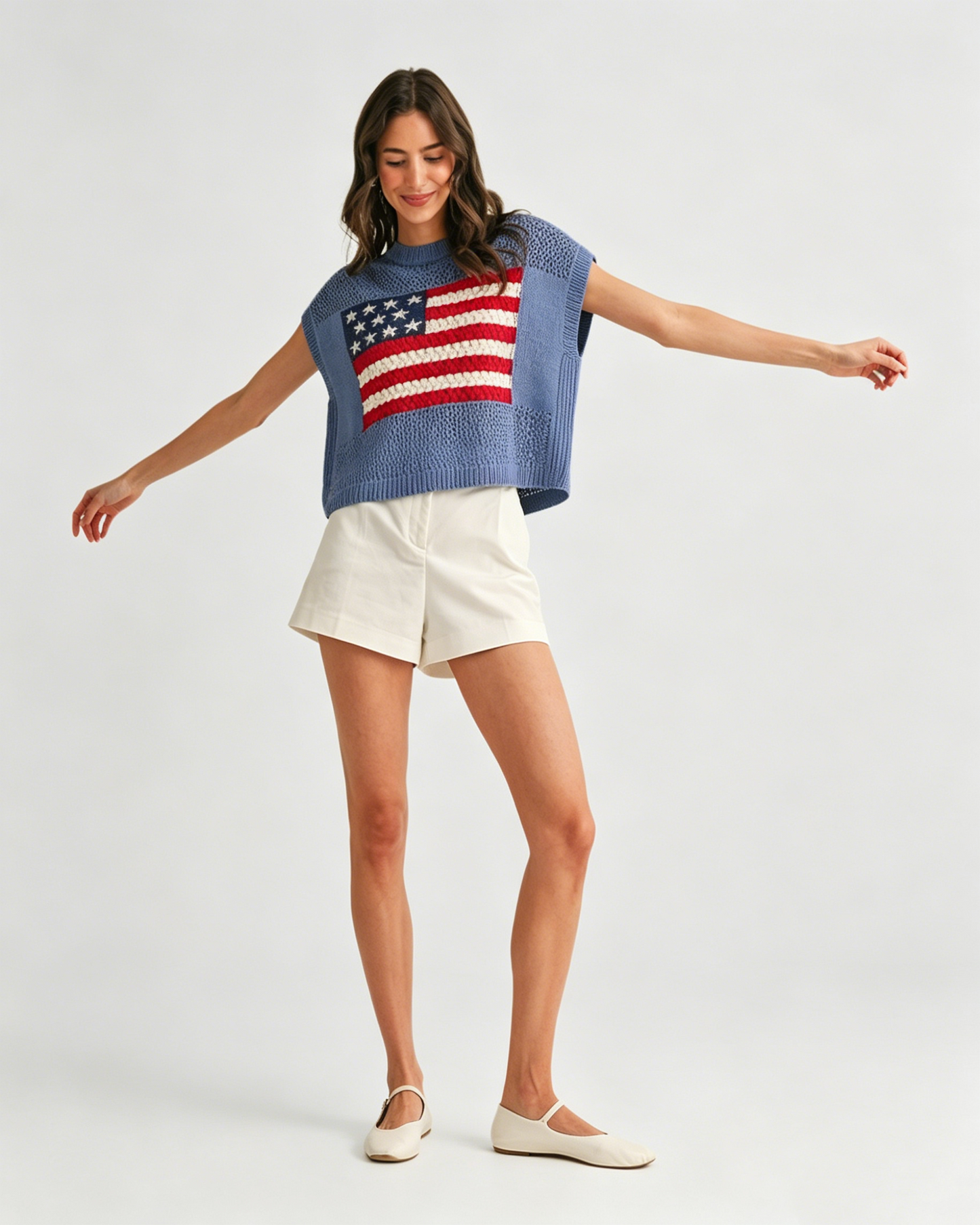 Women's Loose Fit American Flag Short Sleeve Knit Top