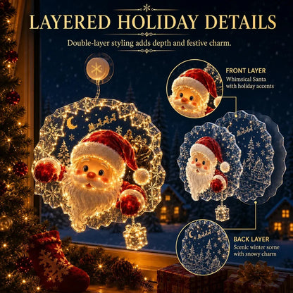 ✨🎄Lighted Christmas Window Decoration with Suction Cup | Flat Version Warm LED Window Light with Double-Layer Design & Multiple Festive Styles✨