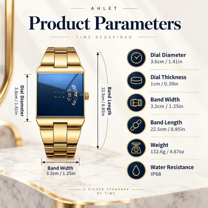Men’s Gold-Tone Square Quartz Watch | Business Casual Style