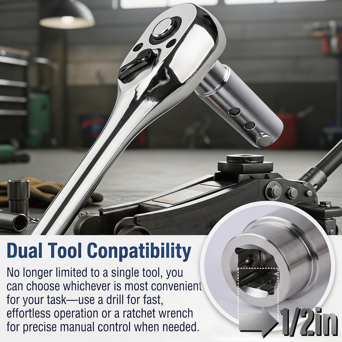 🔧 Heavy Duty Trailer Jack Drill Adapter, Fits 1-Inch Drive Shaft & 1/2-Inch Drill Socket, Ideal for RV Camper Dump Trailer
