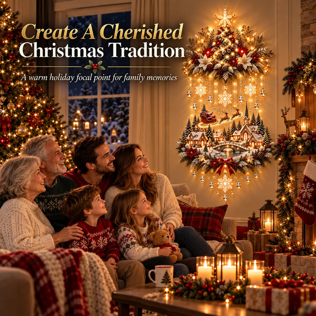 🎄 Illuminated Christmas Tree & Village Wall Hanging | Cascading Warm Lights for Living Rooms, Entryways & Staircases ✨