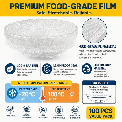 🔥LAST DAY SALE 50% OFF-100Pcs Medium Reusable Elastic Plastic Bowl Covers - Kitchen Bread Proofing,