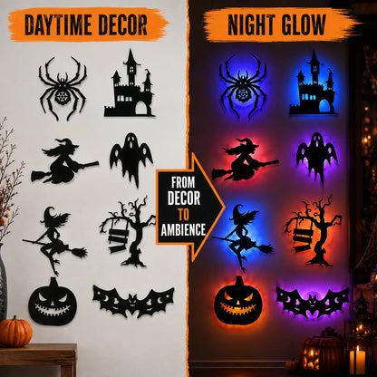 Halloween LED Silhouette Wall Light Stickers – Battery-Powered Waterproof Peel & Stick Window Decor