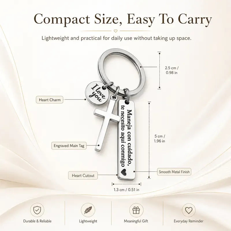Keychain with Cross and 'I Love You' Charm