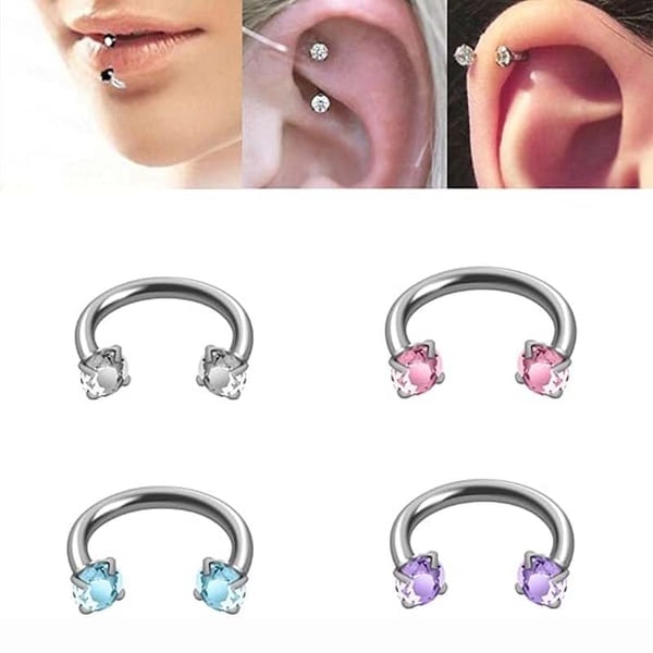 💖Zirconia Horseshoe Ring with Threaded Gems for Piercings