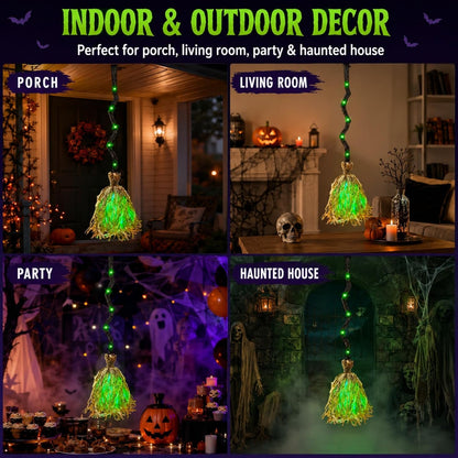 Animated Halloween Witch Broom with Lights, Sound and Motion Decor