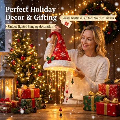 🎅✨Light‐Up Santa Hat Hanging Chandelier Decoration