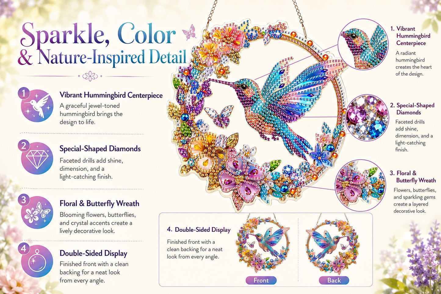💥 Hummingbird Diamond Art Hanging Ornament Kit – Sparkling DIY Window Ornament 🐦✨