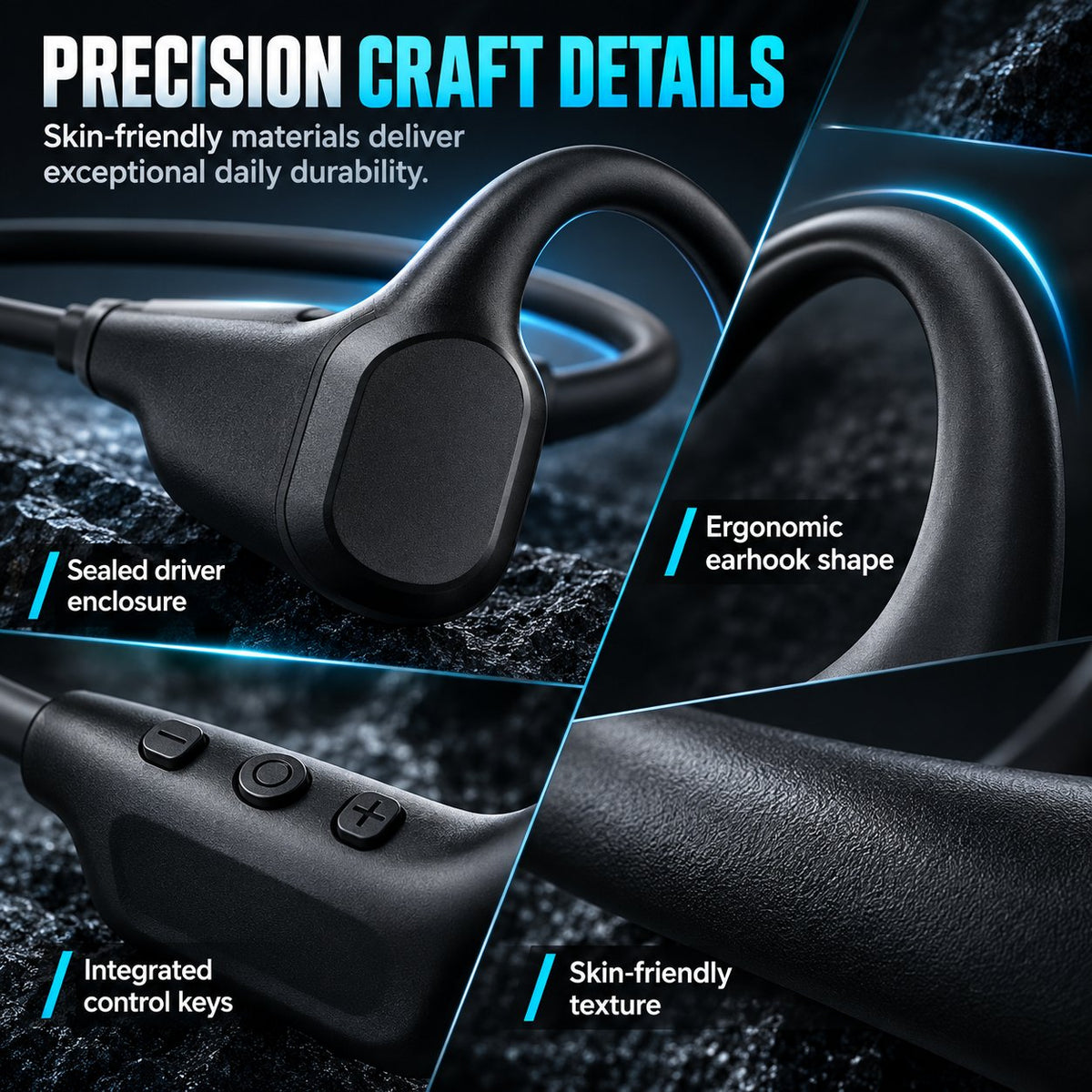 Professional Bone Conduction Sports Headphones Bluetooth 6.0 IP67 Waterproof Open-Ear Wireless Headset for Running and Cycling