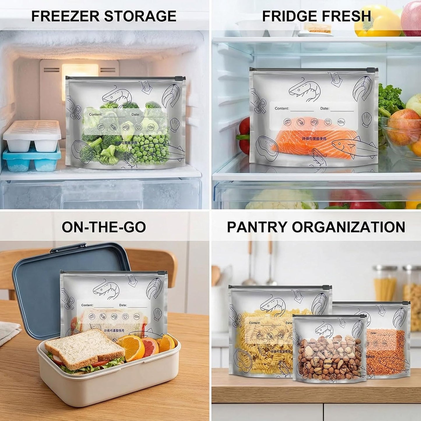 Reusable thickened upright aluminum foil sealing storage bags with labels
