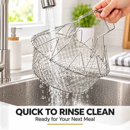 🔥Hot Sale 50% OFF – Foldable Stainless Steel Frying Basket & Colander ✨