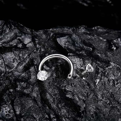 💖Zirconia Horseshoe Ring with Threaded Gems for Piercings