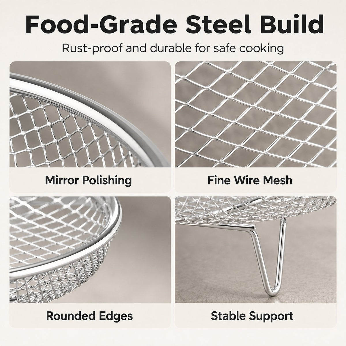 ✨Buy 1 Get 1 Free - Stainless Steel Air Fryer Rack Elevated Oil Draining Basket Multi-Tier Grilling Mesh Stand