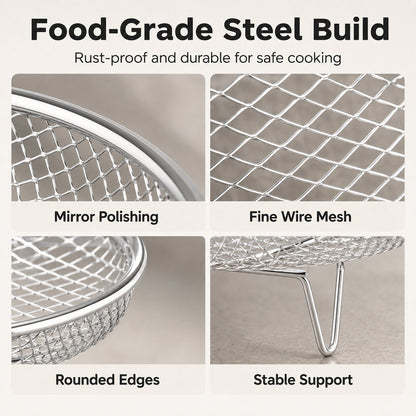 ✨Buy 1 Get 1 Free - Stainless Steel Air Fryer Rack Elevated Oil Draining Basket Multi-Tier Grilling Mesh Stand