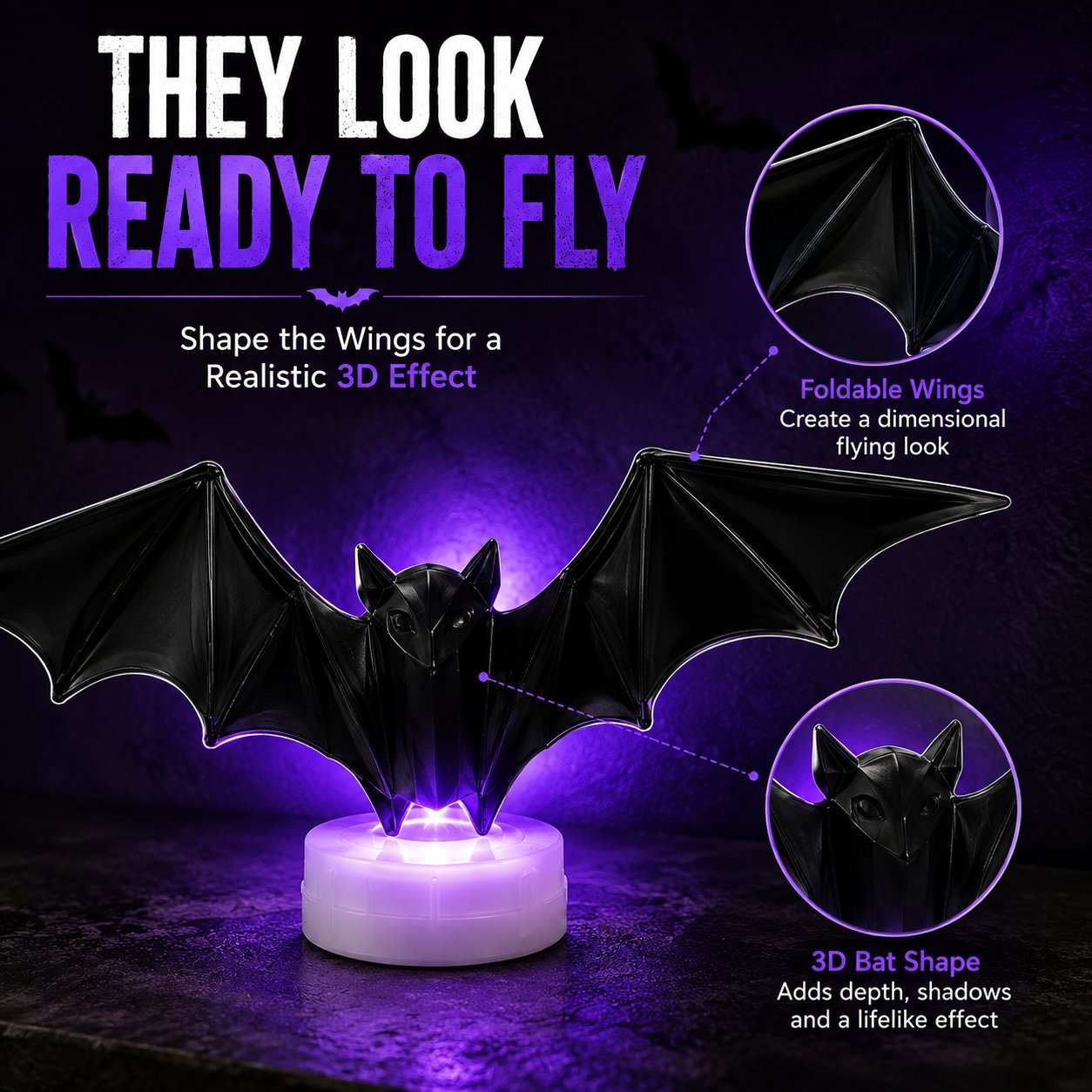 3D LED Glowing Bat Wall Decorations – Halloween Flying Bat Swarm Set