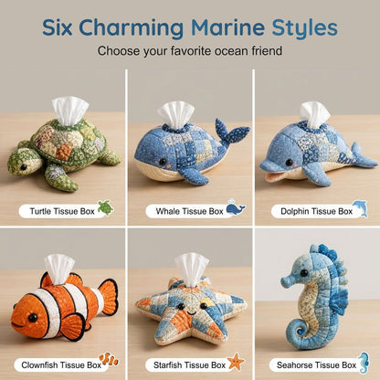 🧵 Kit de costura de caja de pañuelos con animales marinos DIY – ¡Divertidos amigos animales y oceánicos! 🌟