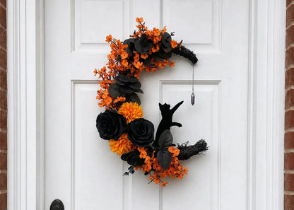 🔥Last Day 49% OFF - 🐈‍⬛🌙Handmade Halloween Cat Wreath