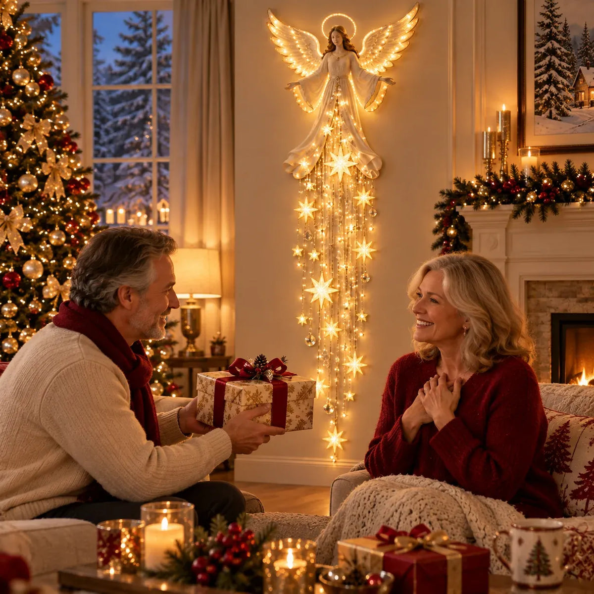 👼Angel Blessing Starfall Wall Light™ – Heavenly Christmas Wall Decor✨