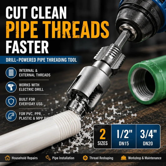 💯Drill-Powered Pipe Thread Cutting Bit — Internal & External Threading for 1/2' & 3/4' Plastic Pipes