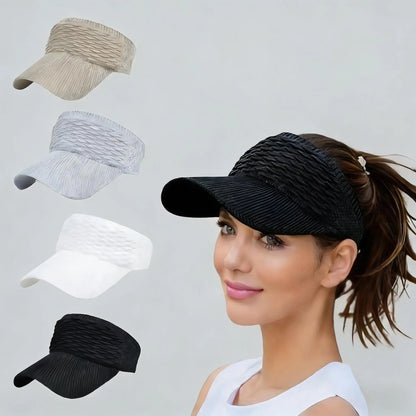 Visera solar de 2 unidades para mujer, abierta por arriba, transpirable, con protección UV y coleta alta