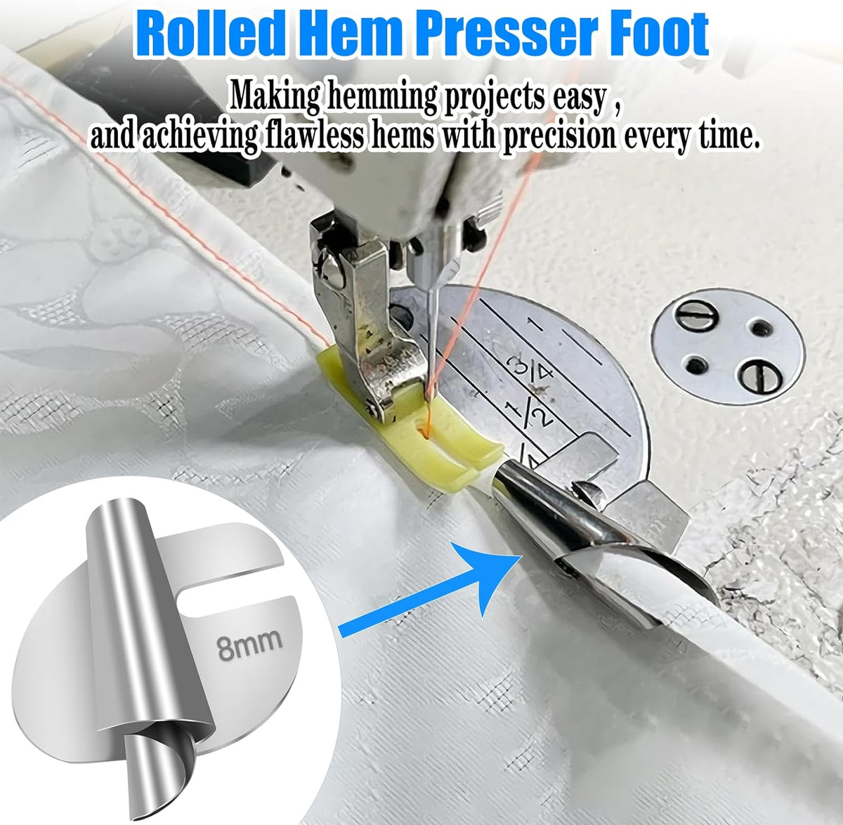 🧵8 PCS Stainless Steel Rolled Hemmer Foot Set | 3mm-10mm Sewing Hemming Guide