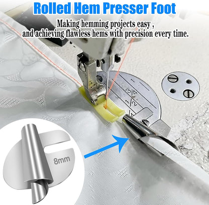 🧵8 PCS Stainless Steel Rolled Hemmer Foot Set | 3mm-10mm Sewing Hemming Guide