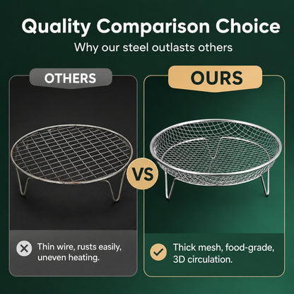 ✨Buy 1 Get 1 Free - Stainless Steel Air Fryer Rack Elevated Oil Draining Basket Multi-Tier Grilling Mesh Stand
