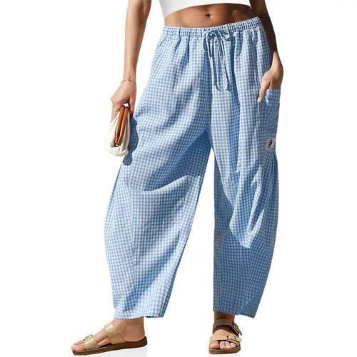 Women's Wide Leg Plaid Pants With Pockets