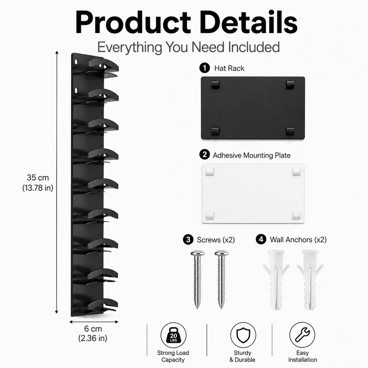 Hat Organizer for Wall 🧢 Holds 10 Hats per Rack