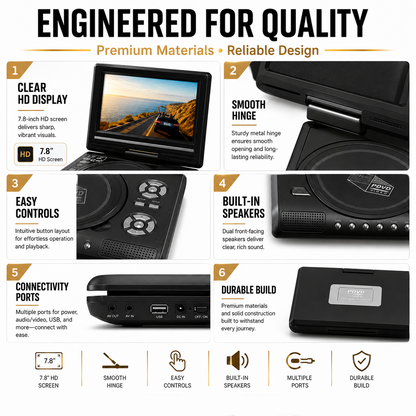 🎁Best Gift for Your Family🎉—📺 7.8' HD Portable DVD/EVD Player – Large Screen, Rechargeable & Compatible with DVD/CD/USB/SD