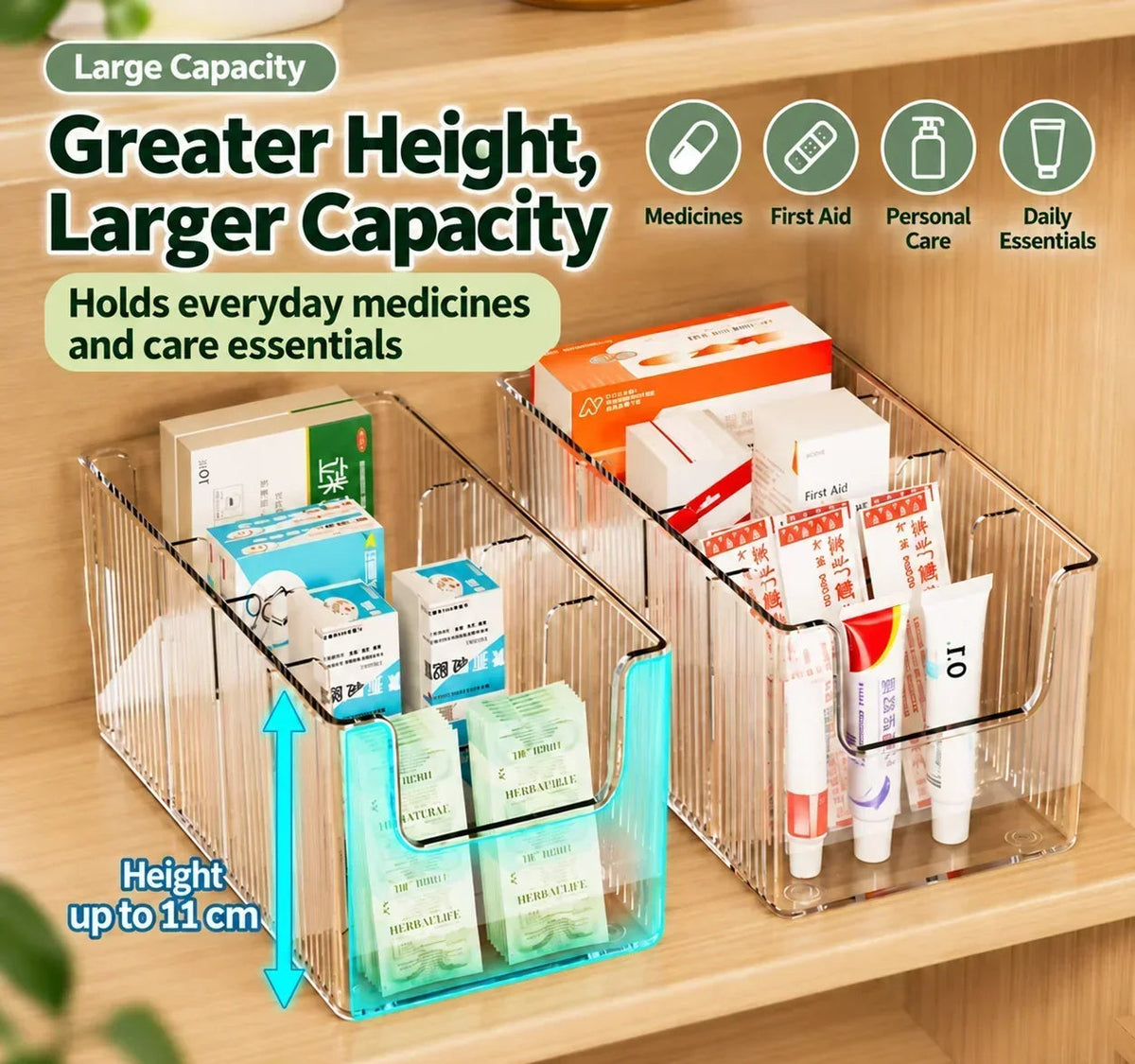🗄️ 50% OFF! Transparent Extendable Storage Organiser – adjustable 24.5–43cm, clear PET walls let you see every item at a glance. Perfect for medicines, supplements & toiletries – no more rummaging! 🏠✨