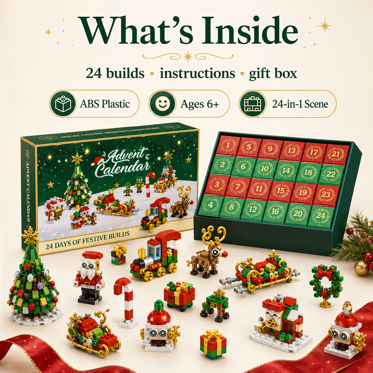 🎄 24-Day Christmas Building Blocks Advent Calendar Gift Set 🎅