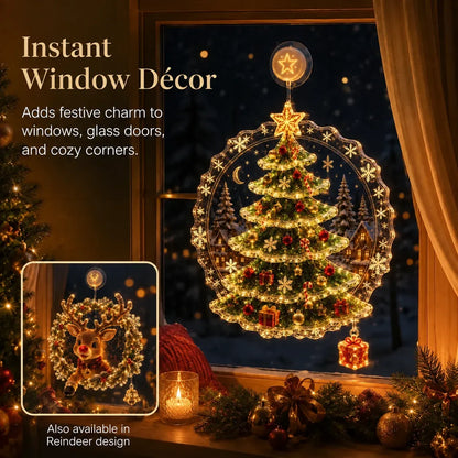 ✨🎄Lighted Christmas Window Decoration with Suction Cup | Flat Version Warm LED Window Light with Double-Layer Design & Multiple Festive Styles✨