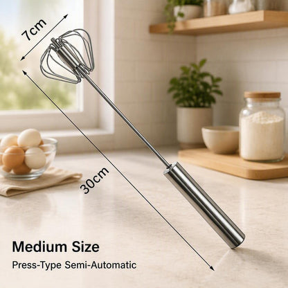 Stainless Steel Semi-Automatic Egg Whisk for Baking and Cooking