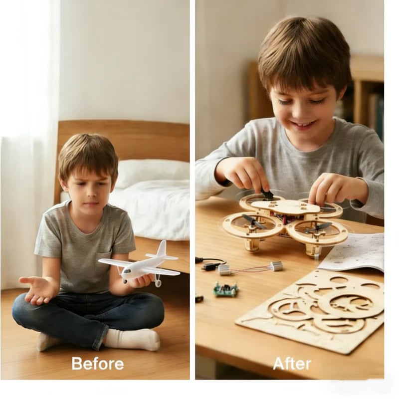 Kit de construcción de dron de madera DIY para niños