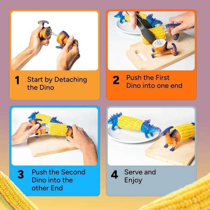 🦖Dinosaur Corn Holders for Corn On The Cob - Funny Corn Cob Holder for Kids and Adults with Stainless Steel Prongs
