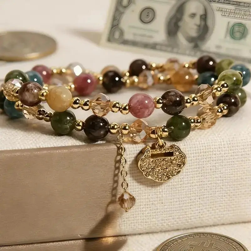 Double-Strand Natural Gemstone Bracelet – Wealth & Positive Energy, Luxury Unisex Jewelry
