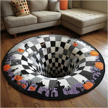 3D visual effects Skeleton Vortex Quilted Round Halloween Rug