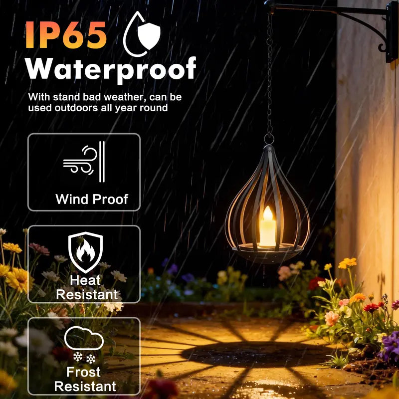 Solar Garden Lights Outdoor Metal Solar Water Drop Shape Candle Lantern