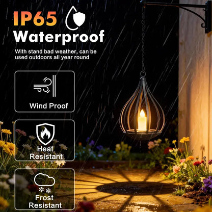 Solar Garden Lights Outdoor Metal Solar Water Drop Shape Candle Lantern