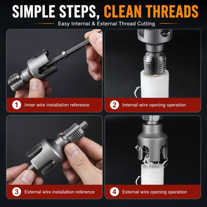 💯Drill-Powered Pipe Thread Cutting Bit — Internal & External Threading for 1/2' & 3/4' Plastic Pipes
