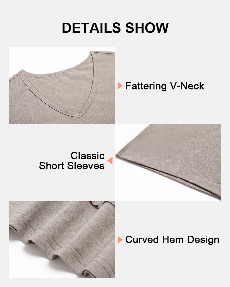 Womens Summer V-Neck Short Sleeve Loose Fit T-Shirt