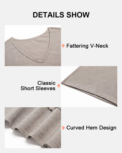 Womens Summer V-Neck Short Sleeve Loose Fit T-Shirt