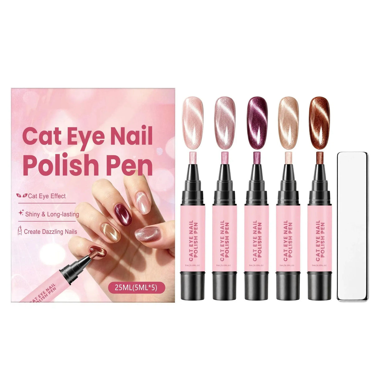 💅✨Cat‑Eye Gel Nail Polish Pen Set Magnetic Cat Eye Gel Pen 5‑Color Kit UV Curing Home Manicure Tools