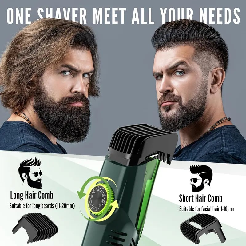 Vacuum Beard Shaver for Men, Built-in Vacuum Trimmer for Mustache, Sideburns, Facial Hair, Rechargeable, IPX6 Waterproof, 2 Comb, Comfort face 2in1 Electric Razor rechargeable men 2025 ornament
