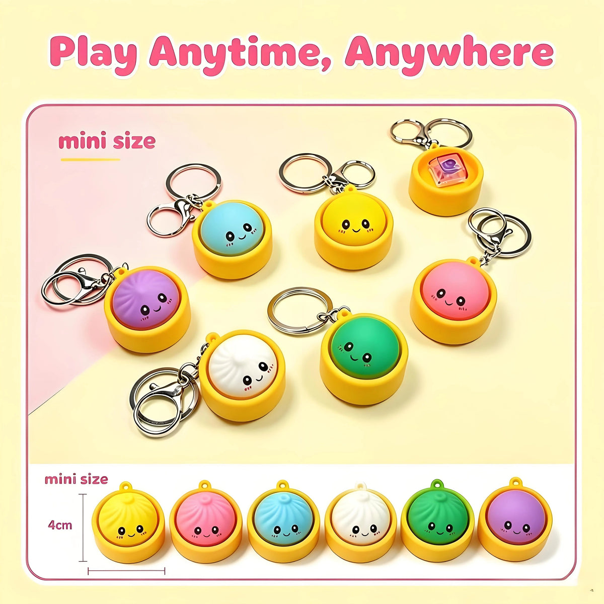 🔥Limited Time 49% OFF🔥Cute Dumpling Pressable Fidget Keychain - touch sensing light