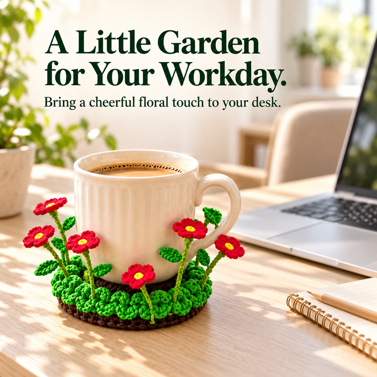 🌸 Crochet Flower Garden Coaster – A Little Garden for Your Coffee Cup
