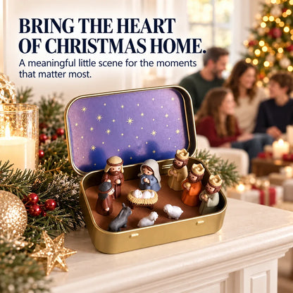 ✨ Portable Mini Nativity Scene in Keepsake Tin – Pocket-Size Christmas Manger Set
