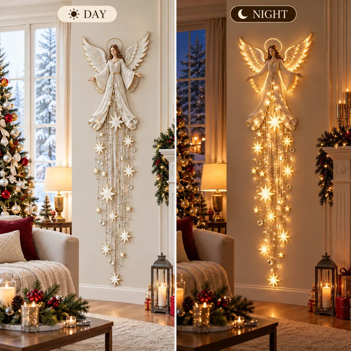 👼Angel Blessing Starfall Wall Light™ – Heavenly Christmas Wall Decor✨